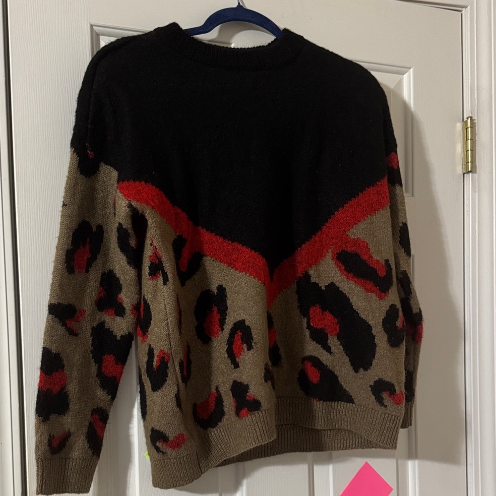 Maurices Leopard Print Sweater - Black, Red, and Tan